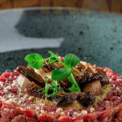 Battuta con crema di castagne e funghi porcini
