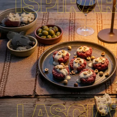 SFIZI DI BATTUTA CON CREMA DI TOPINAMBUR E NOCCIOLE TOSTATE