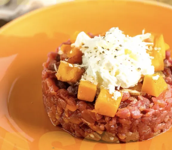 Tartare con zucca arrosto e robiola