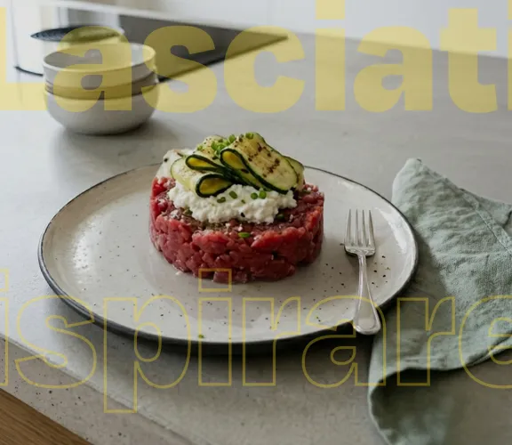 Battuta con zucchina trombetta grigliata e robiola fresca