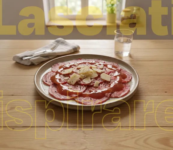 Carpaccio con salsa di Ramassin e scaglie di grana