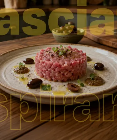 Tartare di Vitello con crema di Olive Taggiasche e senape dolce